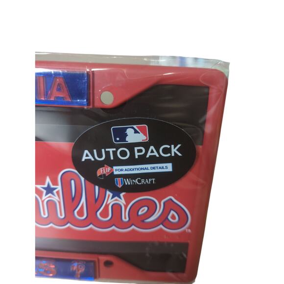 Philadelphia Phillies License Plate Holder Red NEW Set Includes 2 Decals - Picture 2 of 3